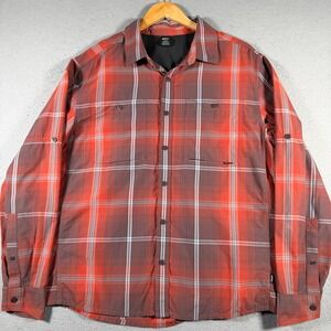 REI Co-op Sahara Mens Large Red Plaid Nylon Hiking Long Sleeve Shirt 193093